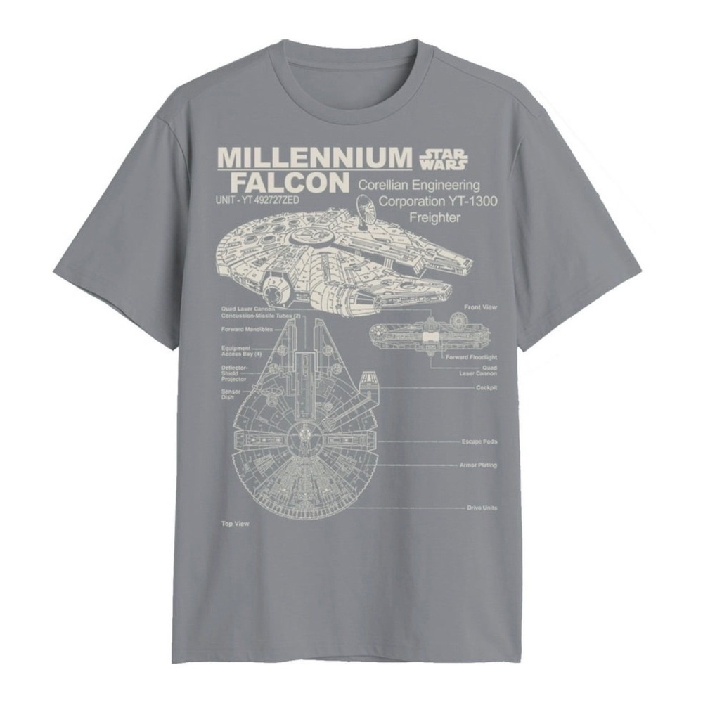 Star‎ Wars Mens Millennium Falcon Corellian Freighter Graphic Tee Charcoal Small